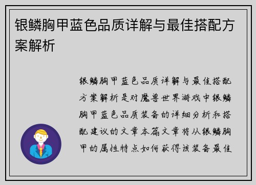 银鳞胸甲蓝色品质详解与最佳搭配方案解析